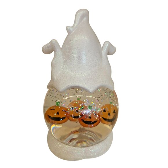 Halloween Ghost & Pumpkin Snow Globe  Light-Up Decoration  Battery-Powered  Indo - Picture 4 of 4